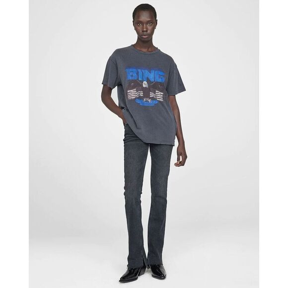 Anine Bing Eagle Vintage Bing Tee Washed Black Blue XS NEW - Picture 1 of 10